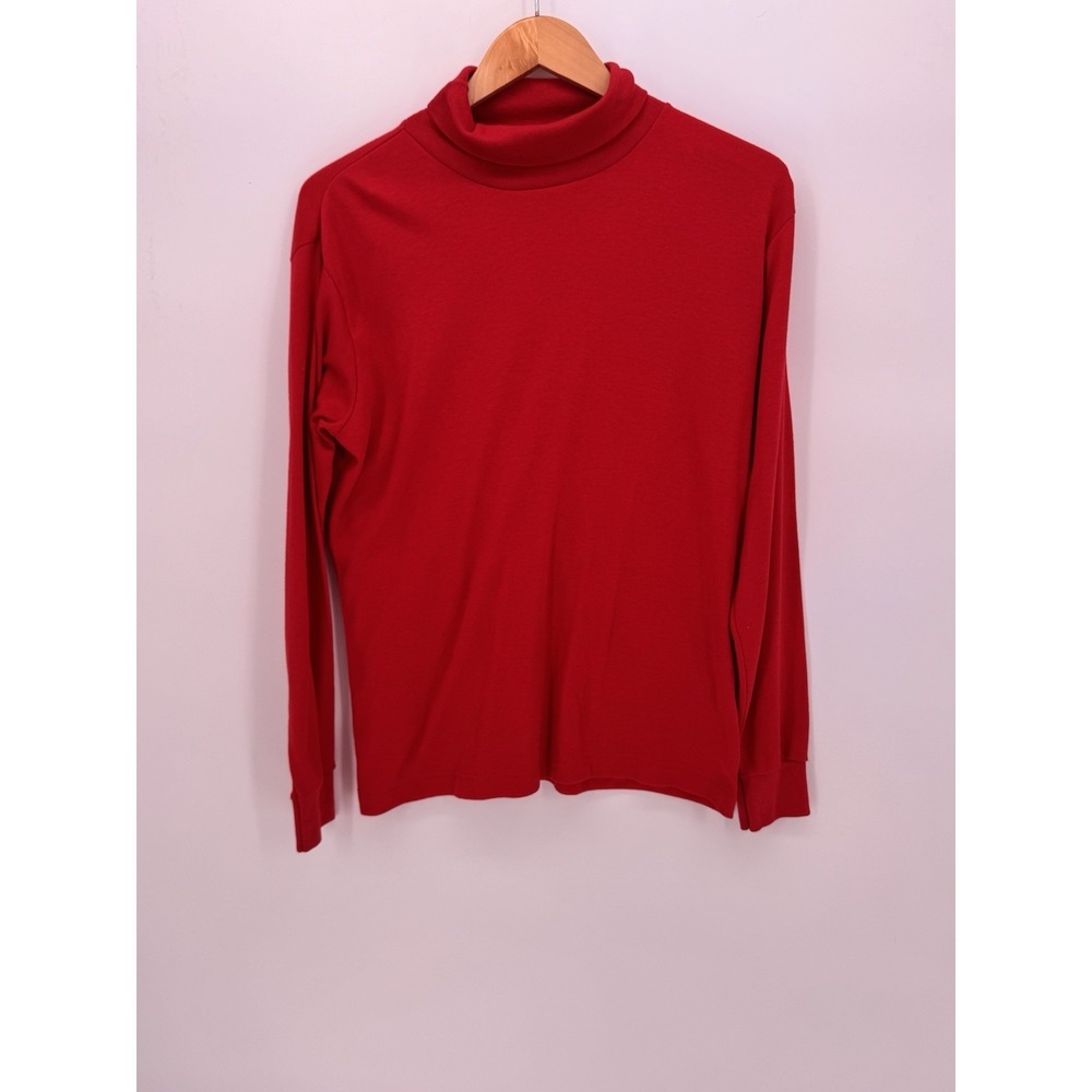 Bobbie Brooks Shirt Womens Large Red Mock Neck Long Sleeve Pullover Made in USA